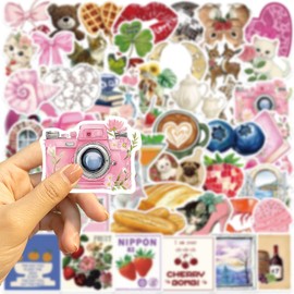 50 Pcs Pink Aesthetic Sticker Cute, Whimsical Animal, Floral, Food Retro for Scrapbooking, Journaling, DIY Crafts, and Decor