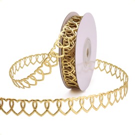Decorative Heart Pattern Ribbon Love Hollow Cut Ribbon for Crafts Valentine’s Day 0.6" inch x 10 Yards (Golden)