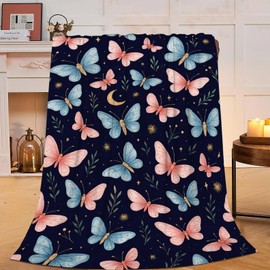 Butterfly Throw Blanket Butterfly Gifts for Women Girls Pink Blue Butterflies Cozy Fleece Fuzzy Soft Flannel Plush Warm Bedding Stuff for Kids Adults 40 x 50 Inch