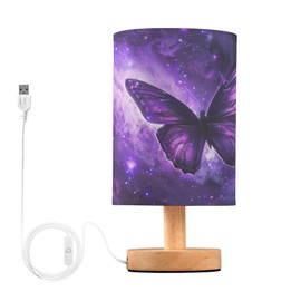 Oarencol Bedside Table Lamp Butterfly Purple Galaxy Nightstand Lamp with Wood Desk Lamps for Bedroom Living Room Nursery Office Home Decor