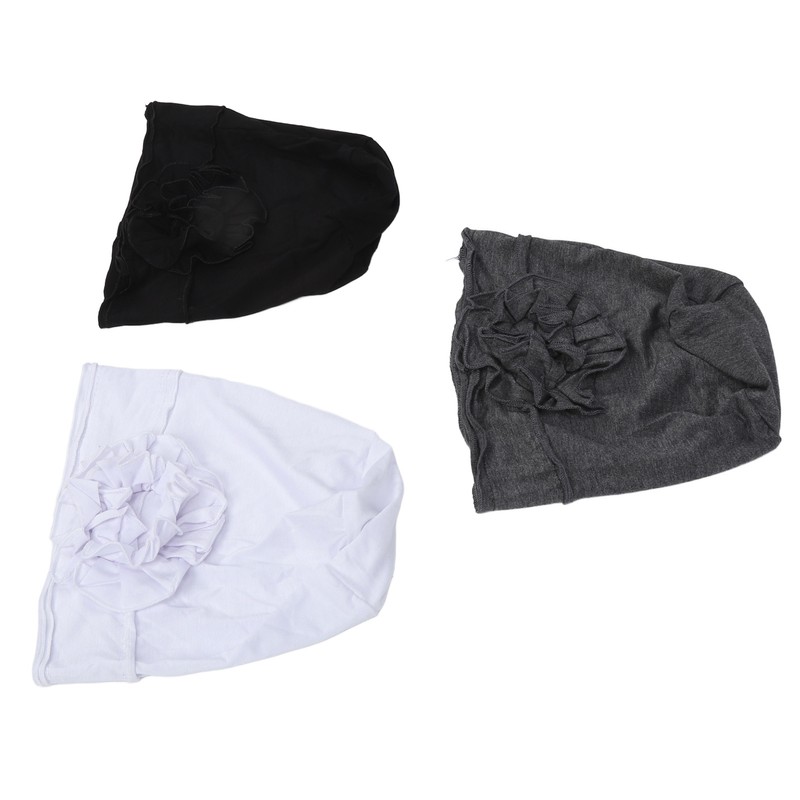 Women Turban Flower Cap Balck White and Gray Pure Color