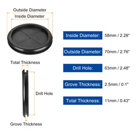 QUARKZMAN Pack of 3 Rubber Sleeves 2-4/8 Inch (63 mm) Bore Hole, 2-1/4 Inch (58 mm) ID Double-Sided Hole Plug Ring Seal for Cable Feed-Out, Black