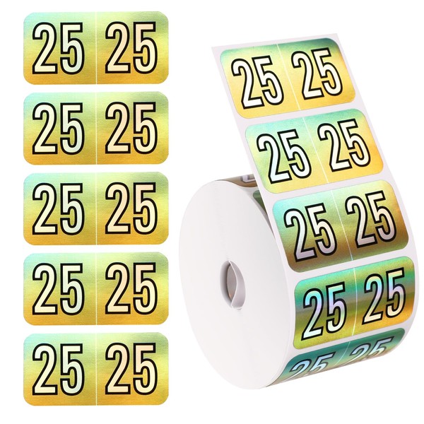 500pcs 2025 Year Stickers, 1.49x0.74 Inch 2025 Stickers Holographic Number