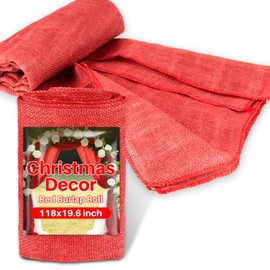 RAINFLOW 9.8FT Christmas Burlap Table Runners - Decoration Burlap for Crafts Jute Dinner Table Runner for Party, Valentine's Day Winter Weddings Boho Rustic Room Decor(118X19.7 inch,Red)