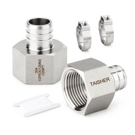 TAISHER 2PCS 304 Stainless Steel Pex Fittings,1/2" Pex x 1/2" NPT Female,1/2" Pex Fitting With 2PCS Hose Clamp For Pex Tubing Pipe