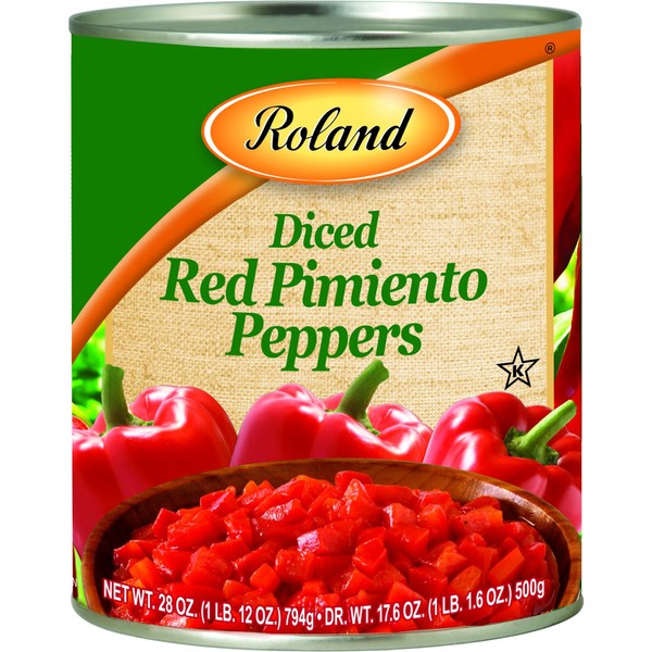 Roland Diced Red Pimiento Peppers, Specialty Imported Food, 28-Ounce Can - Pack of 6