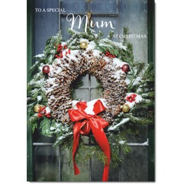 doodlecards Mum Christmas Card Wreath Medium Size Christmas Card for Mum with Plain Envelope