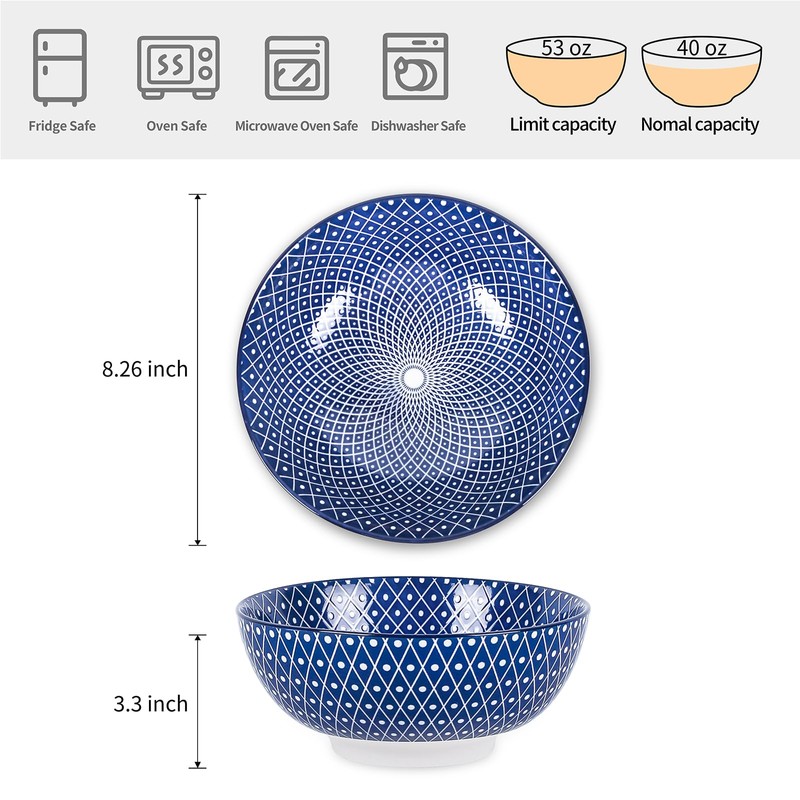 Selamica Ceramic Large Salad Bowls Set, 53 OZ Pho Bowls