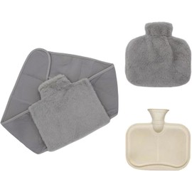 FANGXIN 1L Hot Water Bag, Hot Water Bottle with Cover, Rubber Hot Water Bag with Waist Cover for Hand、Feet、Waist Warmer for Kids, Men & Women, Hot & Cold Compress (Grey)