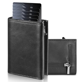 UNOSEKS Men's Slim Wallet RFID Blocking Carbon Fibre Leather, black, Leather
