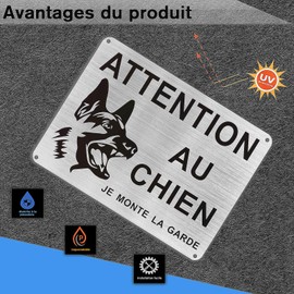 Felexdo Attention au chien 8x6 Sign Je Monte La Garde Sign, Brushed Aluminium Safety Sign, UV Resistant, Waterproof, Outdoor Use