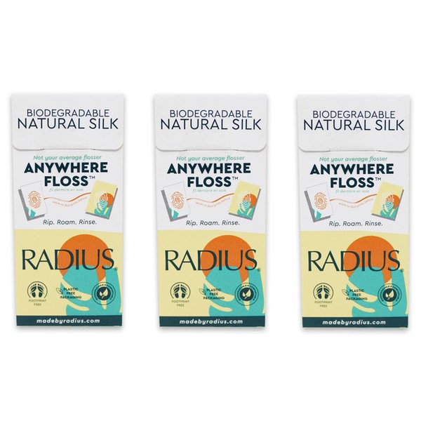 RADIUS Natural Unscented Silk Anywhere Floss Travel Dental Floss for Oral Care Boost Non Toxic Tooth & Gum Protection (20 Single Use Flossers per Pack) - Pack of 3