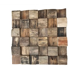 11 7/8"W x 11 7/8"H x 1/2"P Reclaimed Boat Wood Mosaic Wall Tile, Natural Finish (11-Pack)