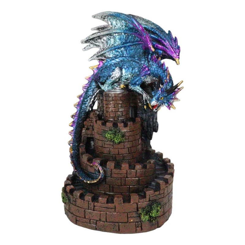 Metallic Blue Dragon On Spiral Steps Castle Tower Backflow Incense