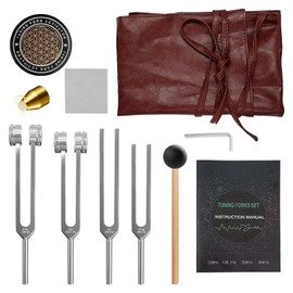 Diapasones Sanadores (128Hz, 136,1Hz, 256Hz, 384Hz), Set de Diapasones con Activador y Martillo de Reflejos, Accesorios de Yoga y Meditación, Instrumentos de Terapia de Sonido para Chakras