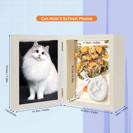 Favonuovy 5x7 Pet Memorial Picture Frame Shadow Box for Dogs and Cats Frame Keepsake for 3 Photos Pet Paw Print Display Shadow Box with Double Hinges and Glass Front Memorial Gifts for Dog Lovers