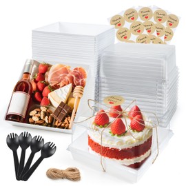 NPLUX NPLUX 20 Pack Small Cake Boxes Charcuterie Boxes Mini Cake Containers With Lids For 4-6-inch Cake Pudding Sandwich Pie Bakery Dessert(White 7x7x4 inch)