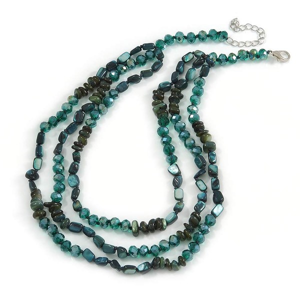 Avalaya 3 Strand Layered Glass/Shell Bead Necklace In Malachite Green/Emerald
