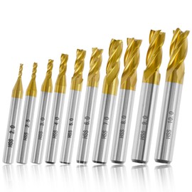 10Pcs 4-Flute Titanium Coat End Mill Bits High Speed Steel Straight Shank Drill Bits Cutter Sturdy Milling Drill Bit Spiral Router Bit for Wood Steel Stainless Steel PoUYWH