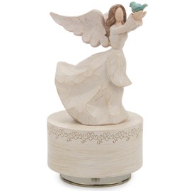 Caja de Música, Figura de Caja Musical de Ángel de la Guarda Sosteniendo Paloma, Figuras de Cajas de Música Esculpidas Pintadas a Mano con Mecanismo d