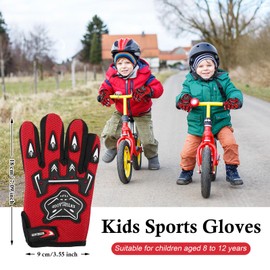 QESSUVNC Cycling Gloves Children Bike Gloves Kids Full Finger Gloves Winter Cycling Gloves Kids Waterproof Gloves for Children Cycling Hiking Balance Bike Scooter Skateboard Outdoor Sports (Red)