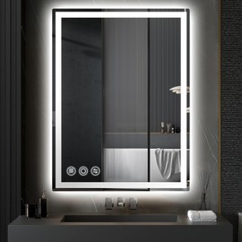 Memobarco 24"x 32" LED Bathroom Mirror with Stepless Dimmable Wall Mirrors with Anti-Fog, Dimmable CRI>90, Vanity Mirror with 3 Color Modes, Shatter-Proof, Memory Bathroom Mirror with LED Lights