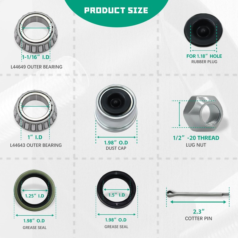 2 Sets 2000lb Trailer Hub Kit 5 Bolt 4.5" Trailer