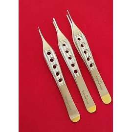 New Set of 3 Each ADSON 1X2+Dressing +ADSON Brown Tissue Plastic Surgery FORCEP FENESTRATED Gold