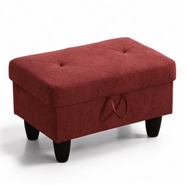 WRTEYEUI Ottoman Rectangular Storage Ottoman Bench, Flannel Footrest Stool Footstool with Lid for Living Room, Bedroom, Entryway, Red, 28.5"x19"x17.5"