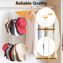 NANATI Hat Hangers for Closet, 1 Pack Stainless Steel Hat Organizer, Hat Racks for Baseball Caps, Cap Organizer for Baseball Caps, White