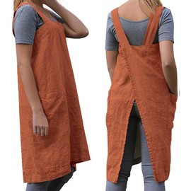 Women's Cross Back Pinafore Apron with Large Pockets Home Kitchen, Restaurant, Coffee house,Cooking Gardening Works Orange-XL