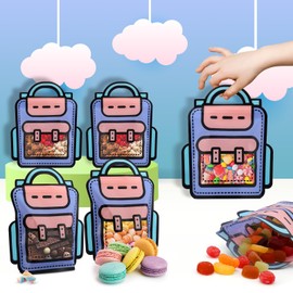 EONSUI 30PCS Plastic Gift Bags with Handles, Cartoon Backpack Bags for Party, Wedding, Birthday, Baby Shower, Bulk Goodie Bags for Candy, Party Favors, Snacks (Purple, Small)