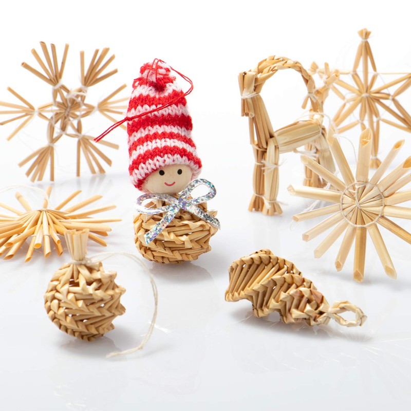 com-four® Christmas Tree Decoration - Straw Star Christmas Tree Decoration