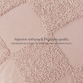 Double Stitch by Bedsure 100% Cotton Boho Throw Pillow Covers - Tufted Decorative Pillow Covers 20" x 20" Made in India, Square Cushion Case for Living Room Sofa, Accent Pillow Cover, Pink Whisper