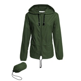 Avoogue Lightweight Raincoat Women's Waterproof Windbreaker Packable Outdoor Hooded Rain Jacket Dark Green M