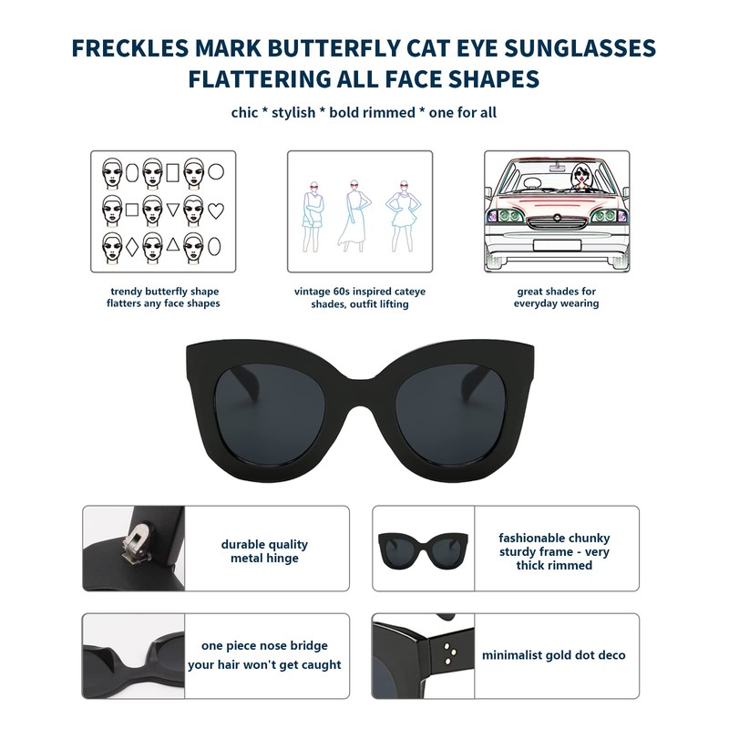 Vintage Retro Cateye Sunglasses for Women Designer Butterfly Frames Semi