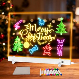 LuxuMach 16.2-Inch LED Note Board with Colors, Led Drawing Board for Kids, Light Up Acrylic Dry Erase Boards with Stand, Christmas & Birthday Gifts for Girls/Teens (White, 13.8" x 9.8")