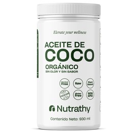 Nutrathy Aceite de Coco Orgánico Sin Olor y Sin Sabor 930ml. Chemical Free, Raw, Plant Based, Gluten Free, NON GMO. Prensado en Frío.