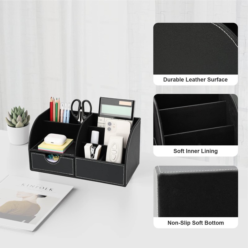 GORESE PU Leather Desk Tidy Organiser(Black)