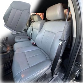 Prefer Warehouse Seat Cover Gray Compatible with 2011-2016 Ford F250 F350 F450 F550 XL - Leather, Heated & Non-Heated Seats, Easy Clean, OEM Replacement,Driver Top,Driver Back (Driver Top)