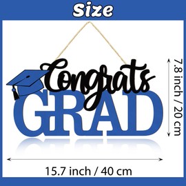 Blue Graduation Party Decorations 2025 Wooden Sign, Congrats Grad Wood Cutout Hanging Sign, Senior Photo Booth Props Class of 2025 Celebrations