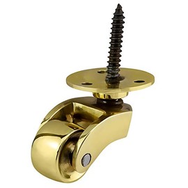 Solid Brass Castor Caster with 22mm Wheel (Single Piece) – Genuine Solid Polished Brass – Antique Vintage – Screw Style Fitting – Polished Brass – UK Company
