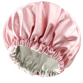 Amamba Shower Caps,100% Real Satin Lined Shower Cap,Extra Large Shower Cap for Women Reusable Waterproof,Adjustable Size&Long Hair Bath Caps（Pink）