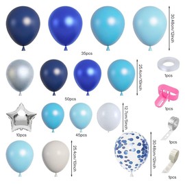 Uniquer Blue Balloons Garland Arch Kit, Blue White Sliver Confetti Latex Balloons Garland Kit, Star Foil Balloons, Wedding Graduation Birthday Party Decorations