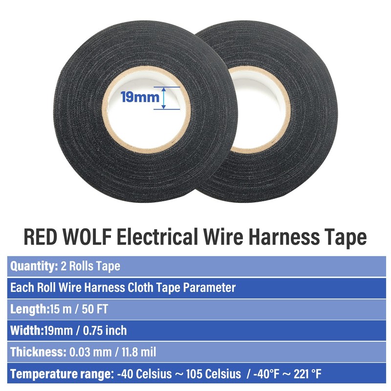 RED WOLF Wire Harness Tape Electric High Temp Wiring Cable