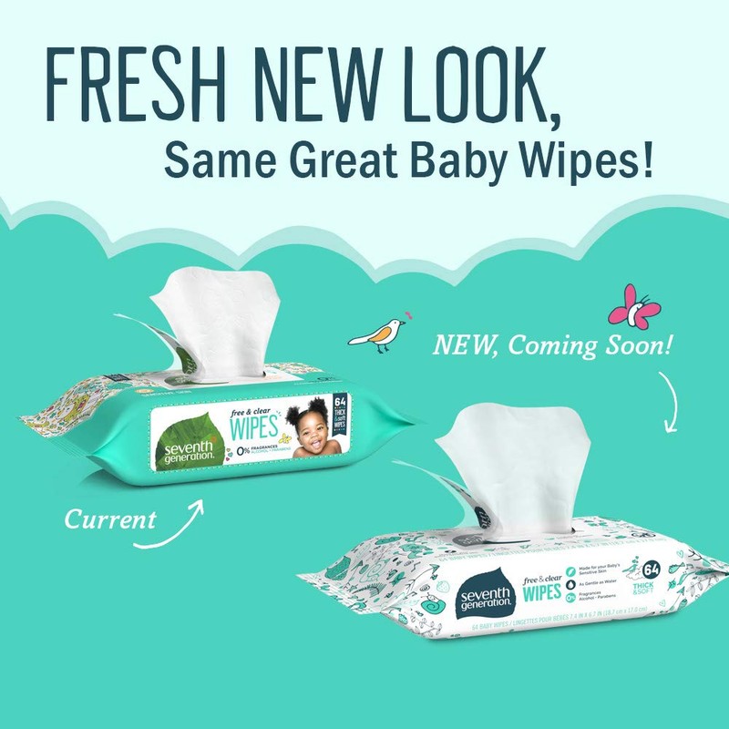 Seventh Generation, Baby Wipes, Unscented and Sensitive, 64 Count (Pack