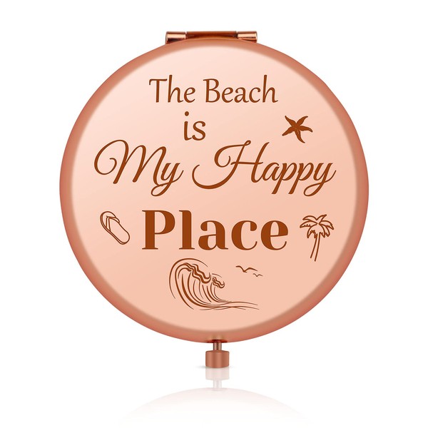 Beach Lover Gifts for Women Rose Gold Compact Mirror Birthday Gifts for Wife Sister Her Grandma Girlfriend Graduation Gifts for Best Friend Daughter for Mother Teenage Girls