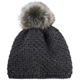 styleBREAKER 04024208 Children's Bobble Hat Crochet with V Pattern, Warm Thermal Fleece Lining, Winter Fur Bobble Hat, 2-4 Years, darkgray