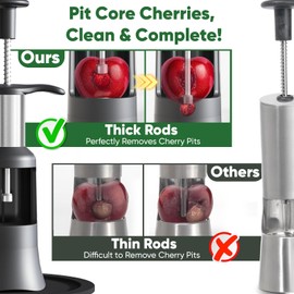 PIUGERU 2 in 1 Cherry Pitter Remover Tool, Premium Quick Release Cherry Pitter, Press & Push Type, Large 33mm Cherry Seed Remover, Durable, Food Grade Stainless Steel & PP Plastic, More Labor Saving