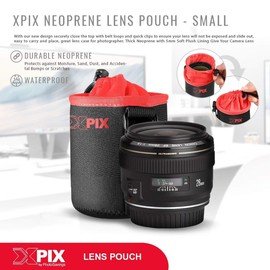 XPIX Small Neoprene Pouch Bag for DSLR Camera Lenses (Canon, Nikon, Sony, Olympus,Fujfilm,Panasonic, and More)